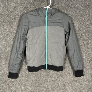 Ivivva Jacket Girls 10 Gray Hooded‎ Bomber Insulated Full Zip Ribbed Hem